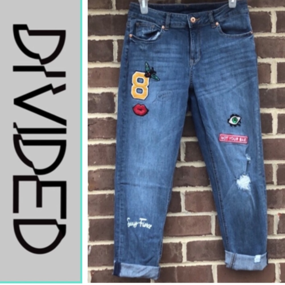 Divided graffiti patch boyfriend jeans Boyfriend  graffiti patchwork jea…